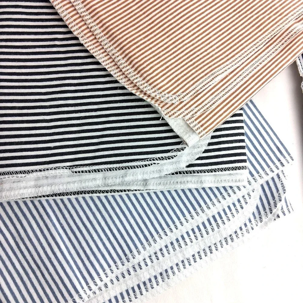 5pc Carter's Blue Brown Black White Stripe Baby Receiving Blanket Lot Flannel