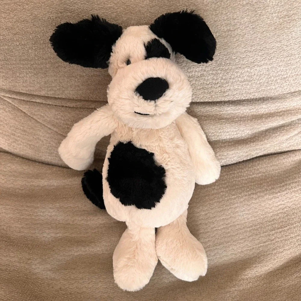 Jellycat Bashful Black & Cream Puppy Medium Spotted Dog Plush Cream Modern