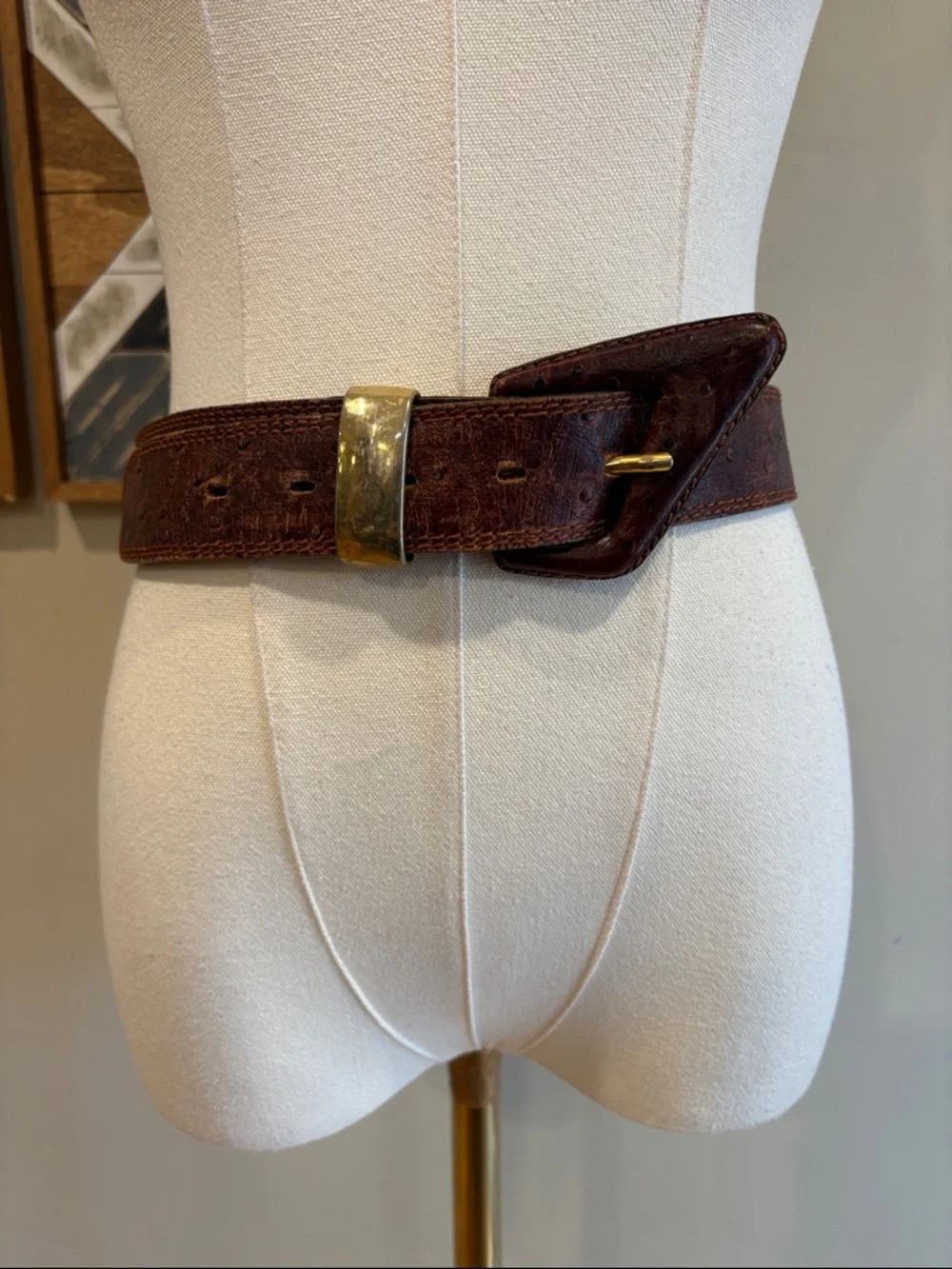 Vintage Brown Leather Belt with Triangle Buckle size Medium