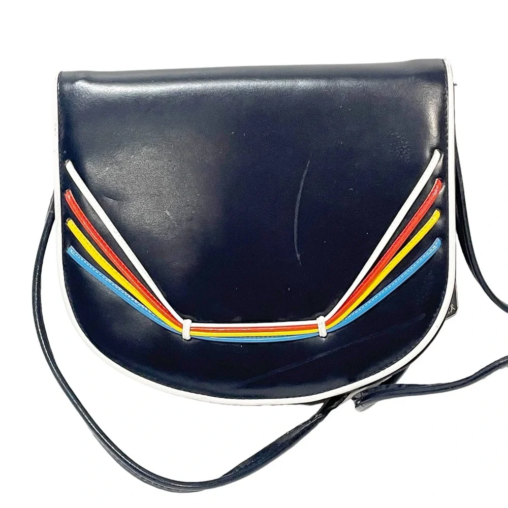 Vintage‎ Algo Italiano Made in Italy Navy Rounded Saddle Crossbody Bag NEW