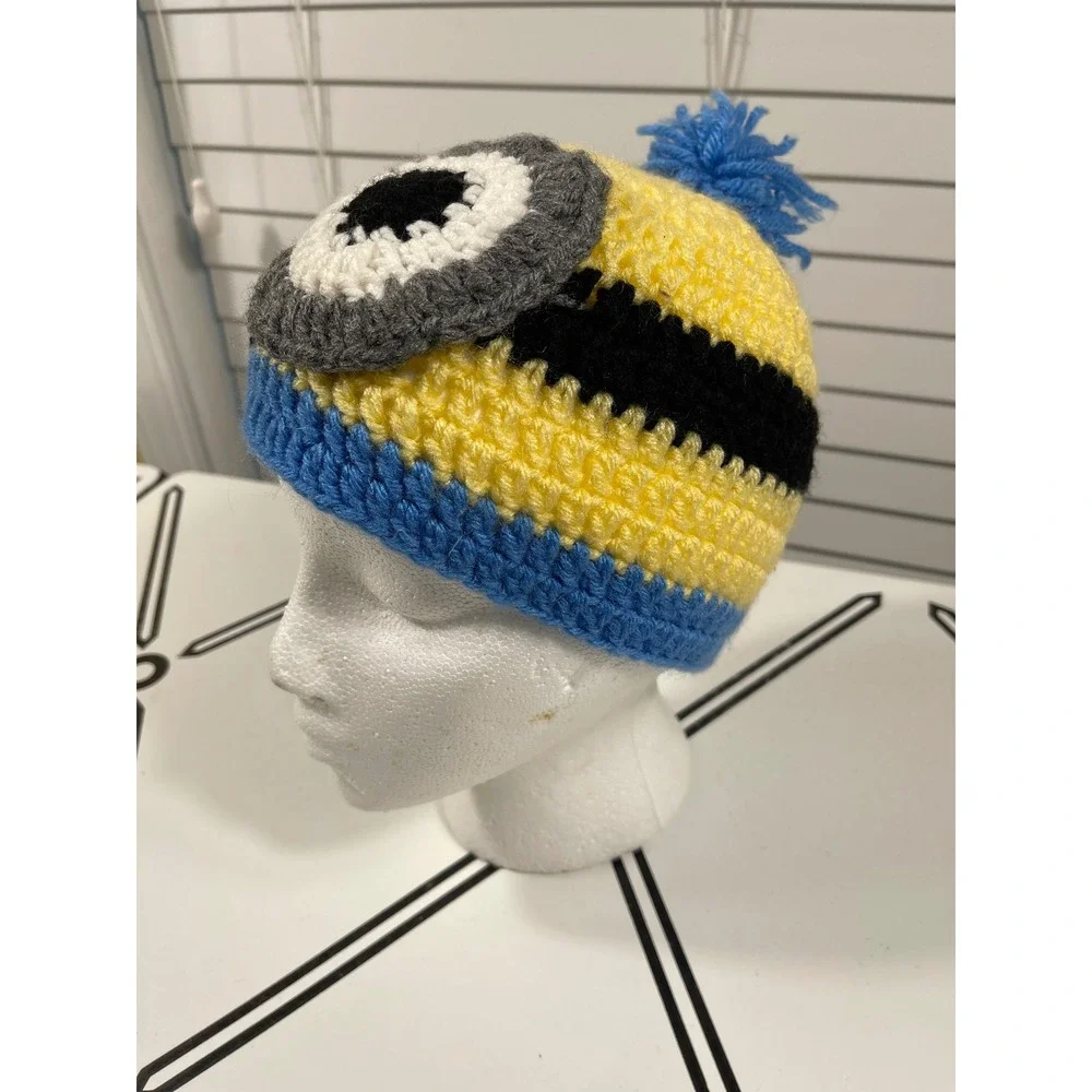 Handmade Minion Crochet Beanie Hat Winter Warm Bobble‎ Hat Kids