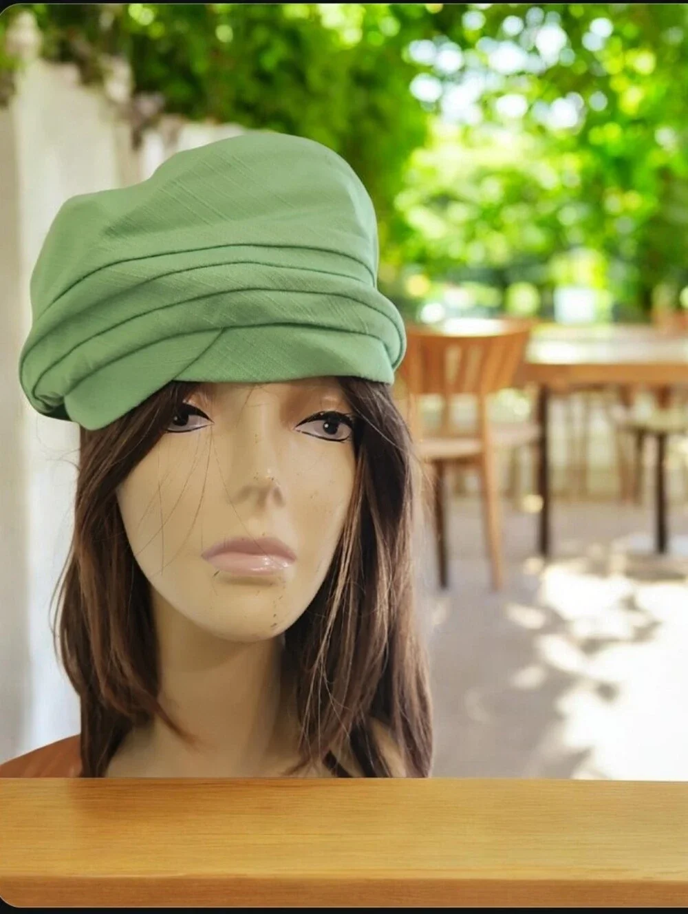 LIME GREEN PLEATED TOP‎  BERET STYLE CLOTH HAT Made In USA