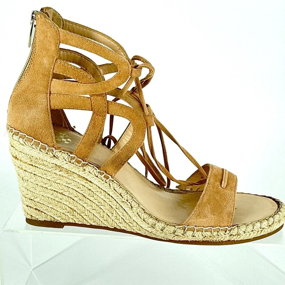 Vince Camuto Size 10 Tan Suede‎ Lace Up Espadrille Wedge Sandals NEW Tannon $159
