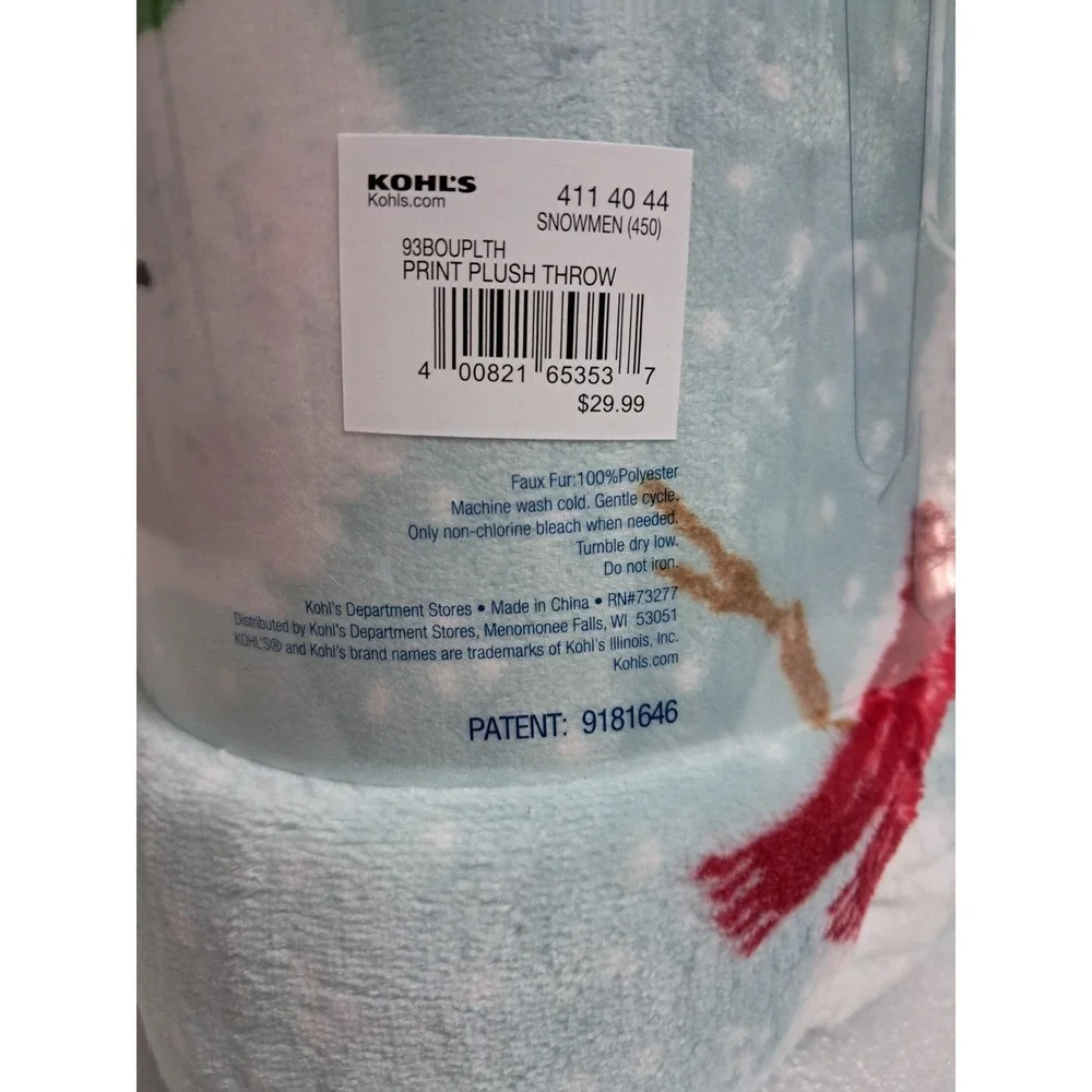 Christmas Plush‎ Throw Blanket 5' x 6', Soft and Cozy, Lt Blue, Snowman Design