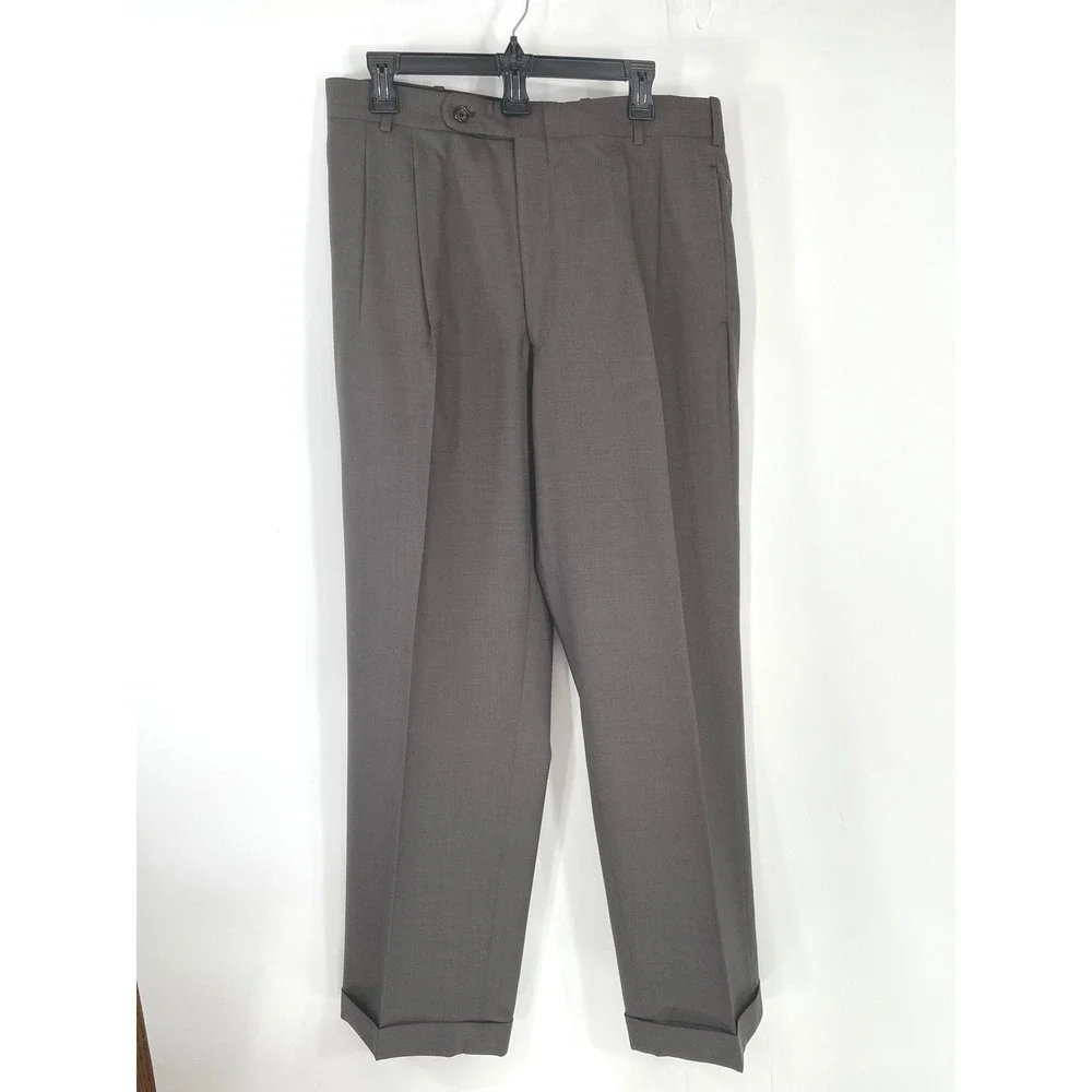 Tom James Men 44R Suit 2-Piece Charcoal Grey Pleated Cuffed See Measurment