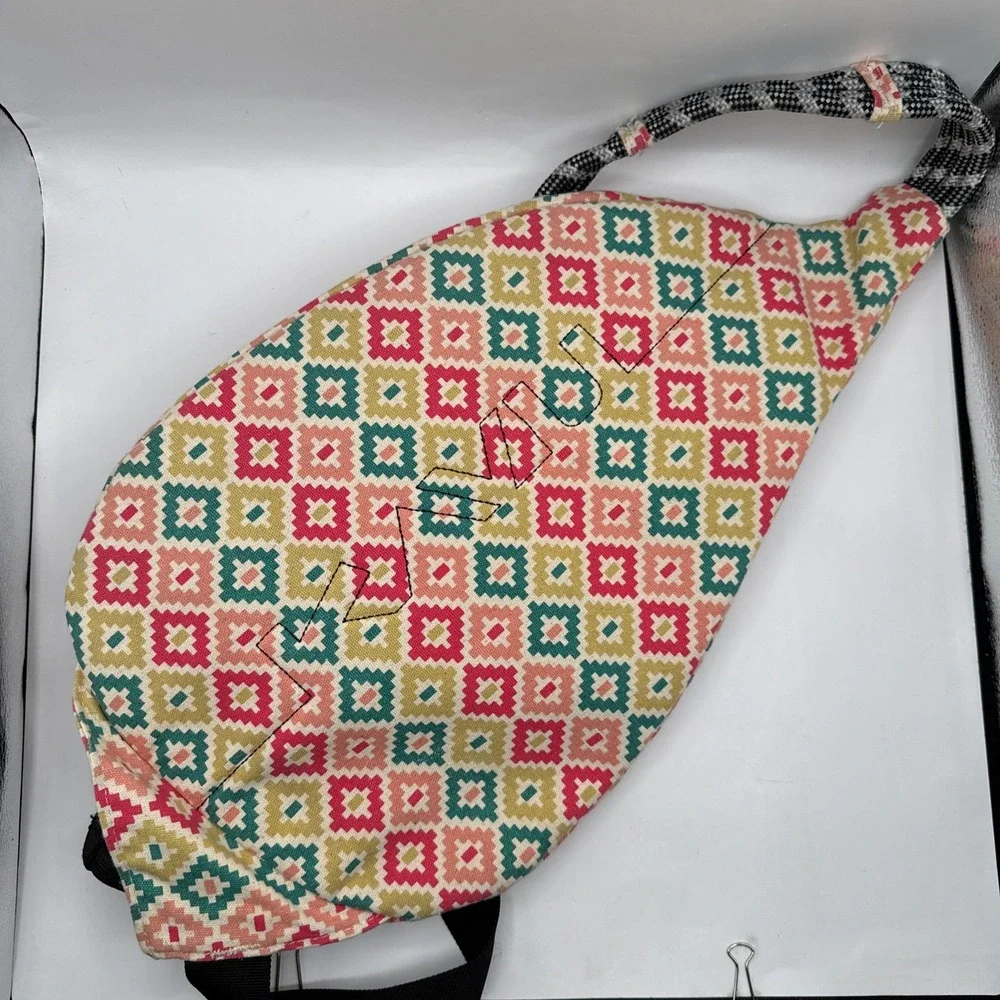 KAVU Geometric Pink Rope‎ Bag Sling Canvas Backpack Small Purse Adjustable Strap