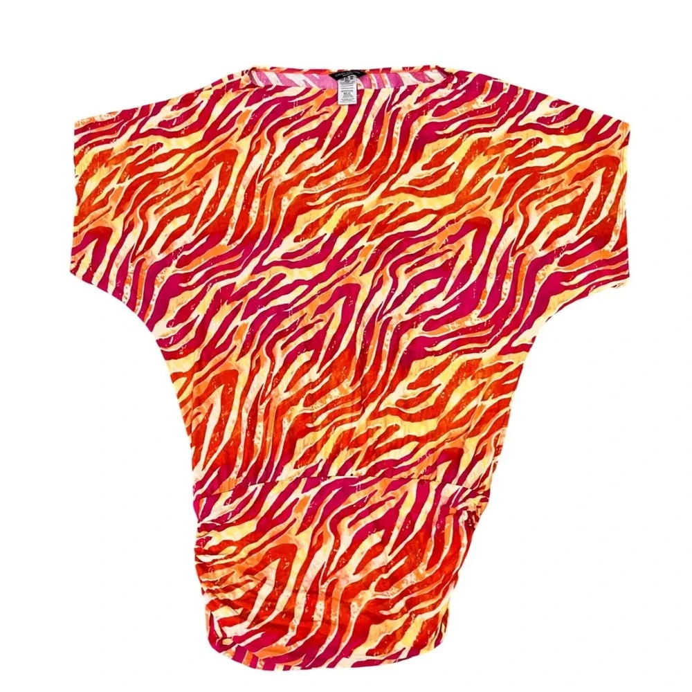Carmen Marc Valvo Zebra Print‎ Cover Up Dress Orange Pink Swim Kaftan Tunic M L