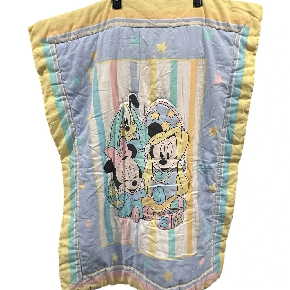 Vintage Disney Pastel Mickey‎ Crib Quilt nursery 41.5” x 31.5”