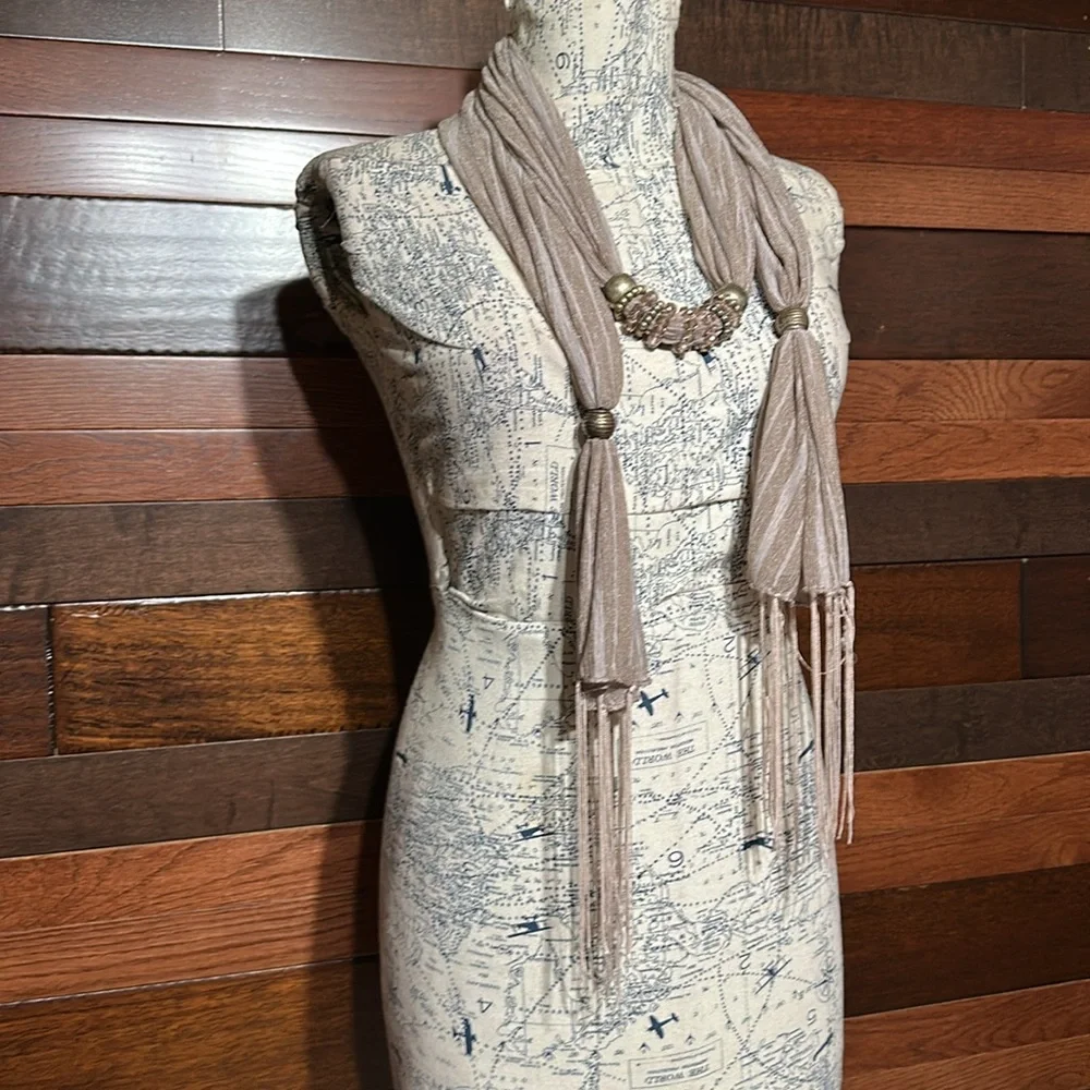 Elegant Light Purple Beige Scarf with Beaded Accent