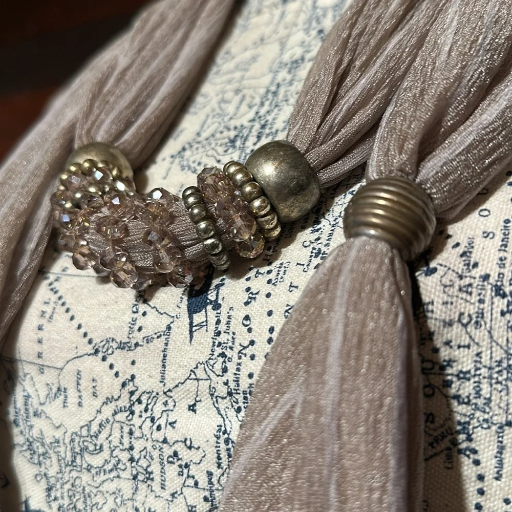 Elegant Light Purple Beige Scarf with Beaded Accent