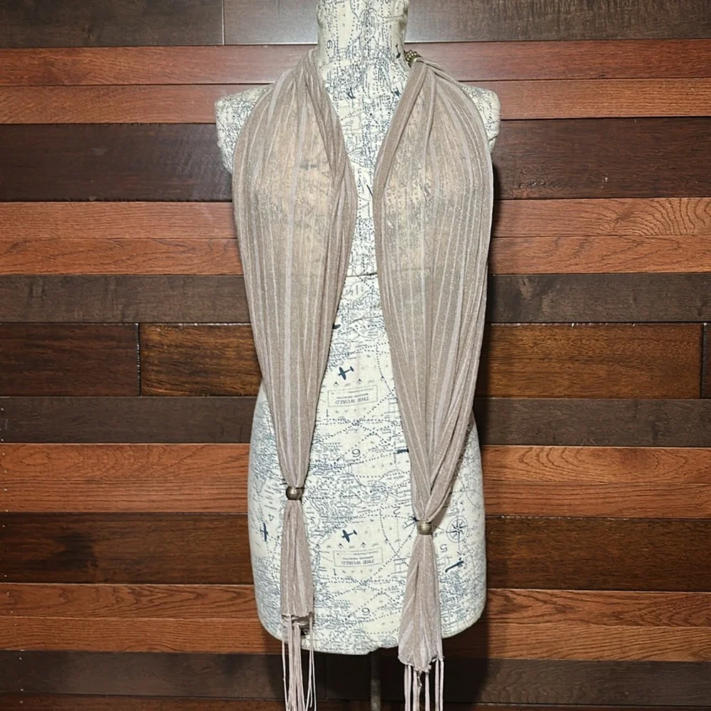 Elegant Light Purple Beige Scarf with Beaded Accent