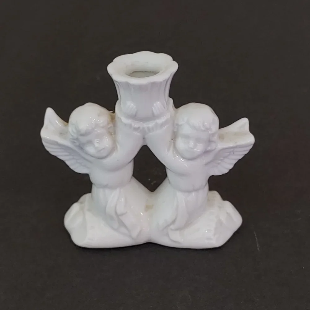 Vintage Victorian Cherub Angel Candle Holder‎ Ceramic Shabby Chic Cottage Core