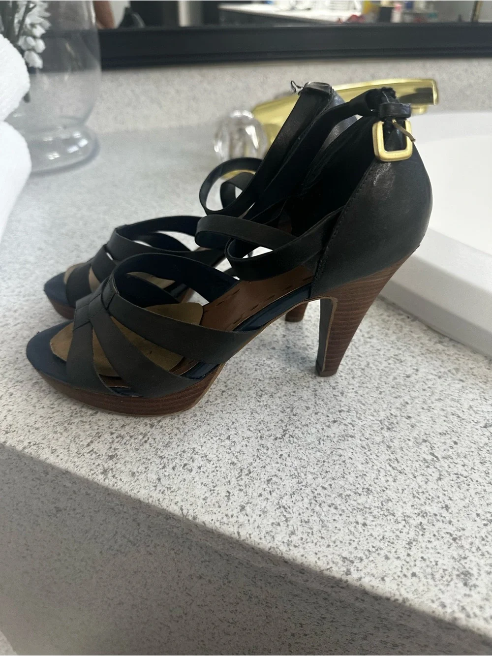 Tahari Blue Strappy Heeled Sandals with Ankle Wrap