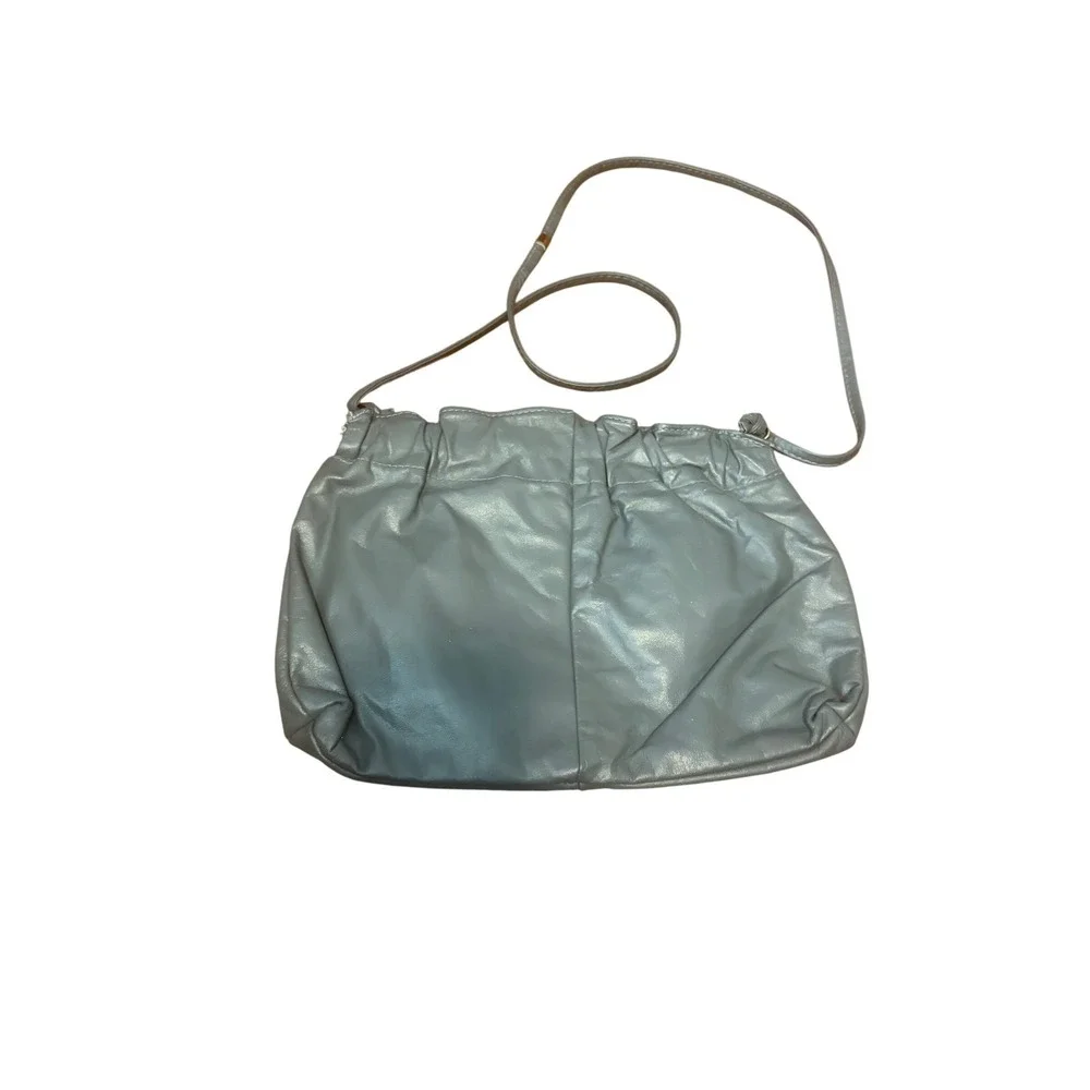 Crossbody Bag Vintage Pouch‎ Grey Ruched Leather Minimalist Shoulder