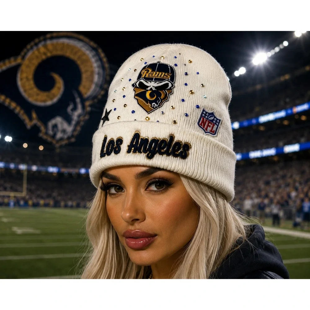 Los Angeles Rams Beanie‎ Beige design with Logo, Star & Rhinestones