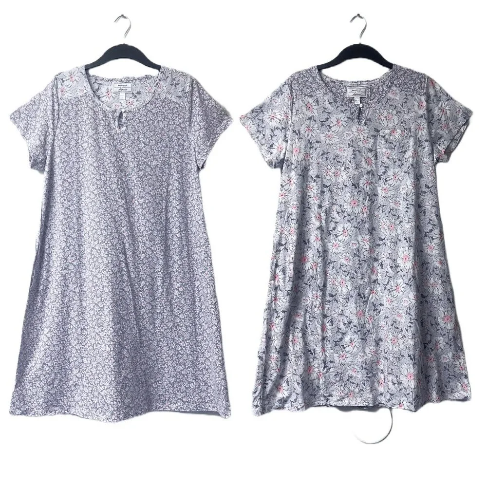 NEW! Carole Hochman Meadow Floral 100% Cotton 2-Pack‎ Sleepshirts Large