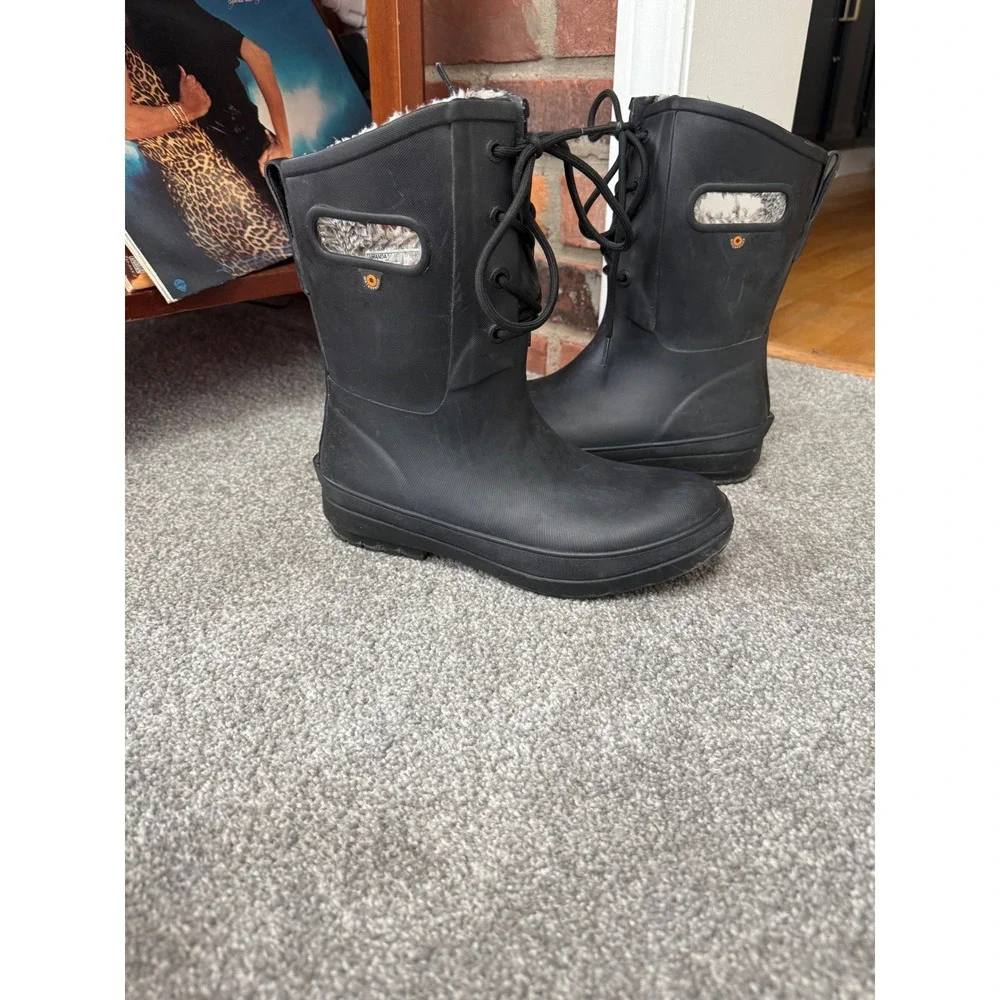 Bogs Amanda II Lace Women's 8 Black Slip-Resistant‎ Waterproof Rain Boots