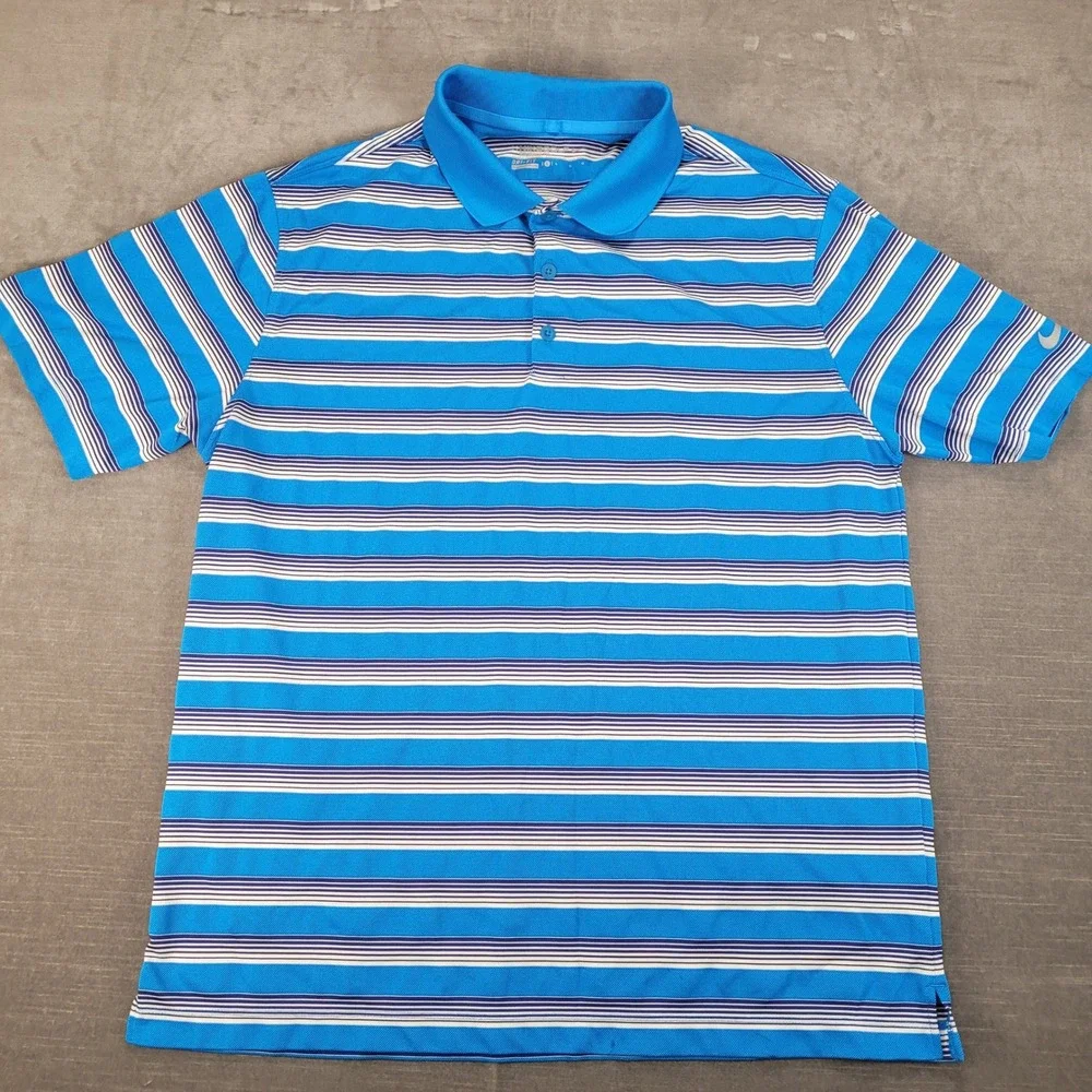 Nike Dri-FIT Golf Polo Shirt Mens‎ Large Blue Striped Short Sleeve Athletic