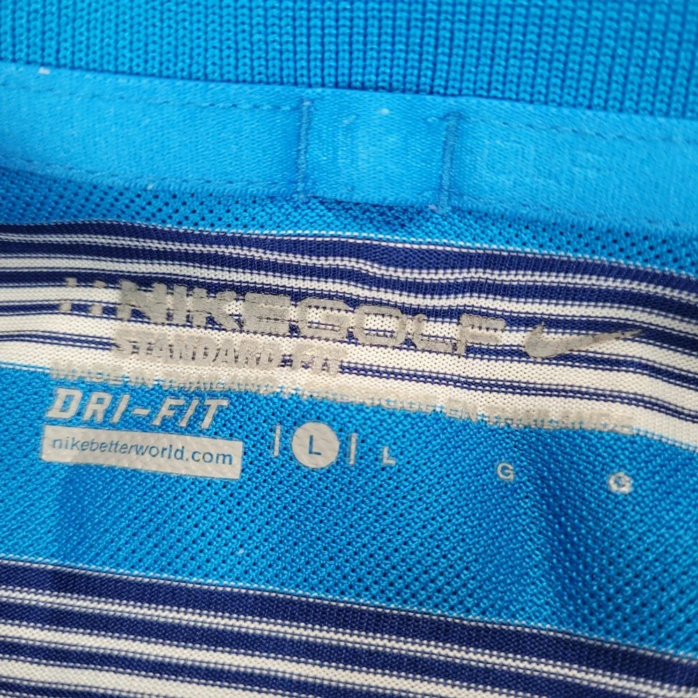 Nike Dri-FIT Golf Polo Shirt Mens‎ Large Blue Striped Short Sleeve Athletic