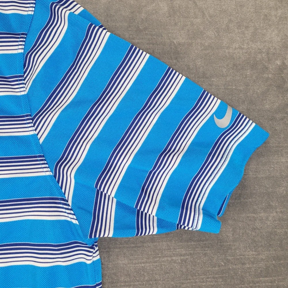 Nike Dri-FIT Golf Polo Shirt Mens‎ Large Blue Striped Short Sleeve Athletic