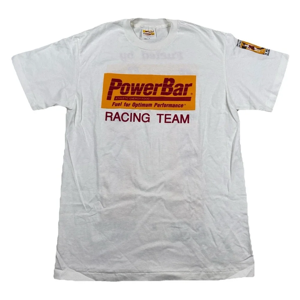 Vintage‎ PowerBar Racing Team T-Shirt White Single Stitch USA Men's Large