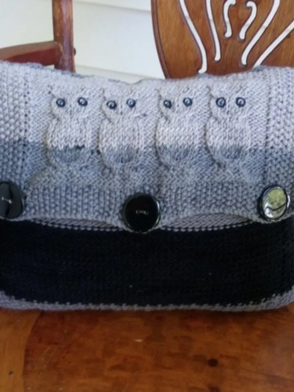 Hand Crafted Knit Throw Pillow Black & Gray Ombre Owl Designer Sofa Couch