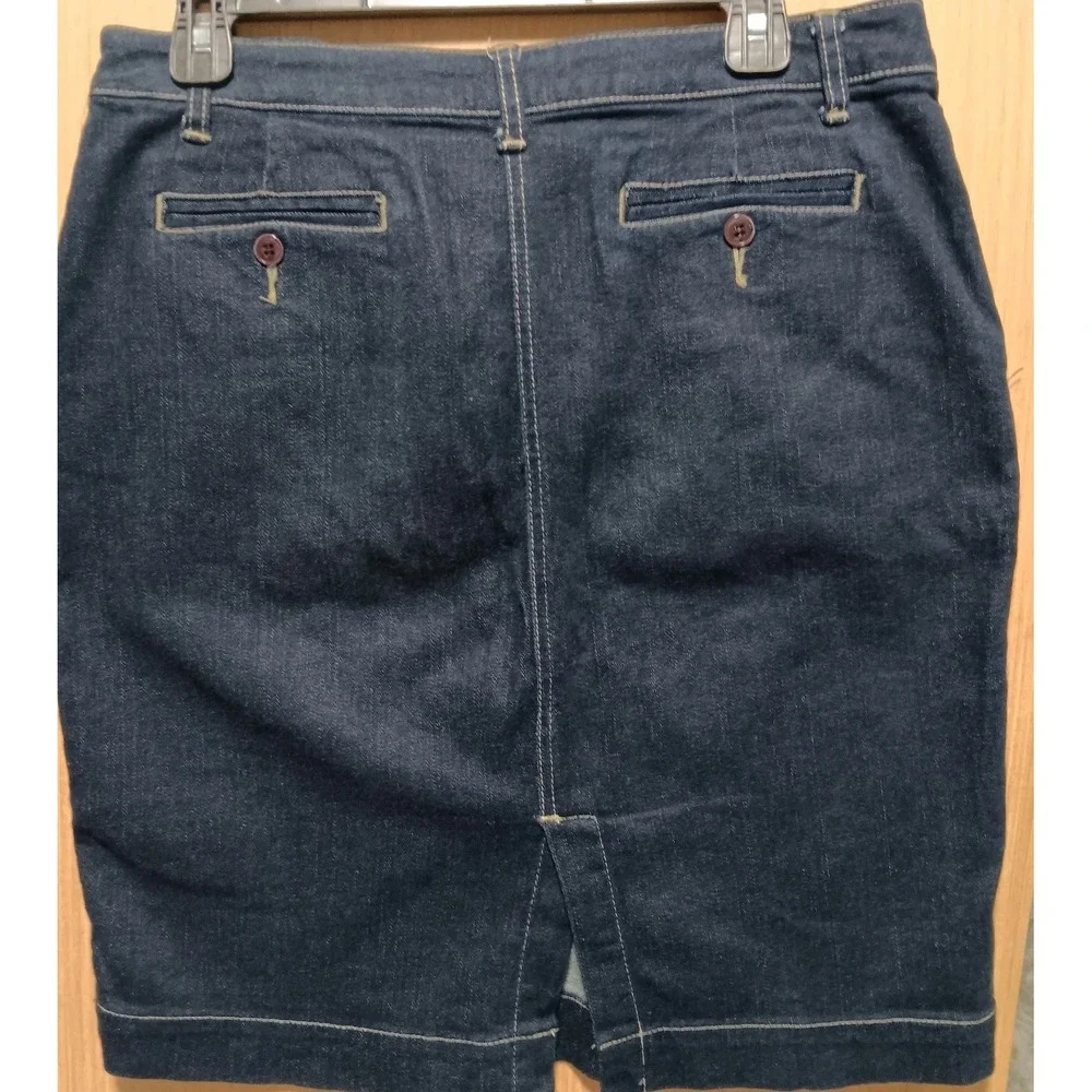 Rafaella Sz 10 Ladies Denim Skirt Midi Knee Length Button Back Pockets Rear Slit