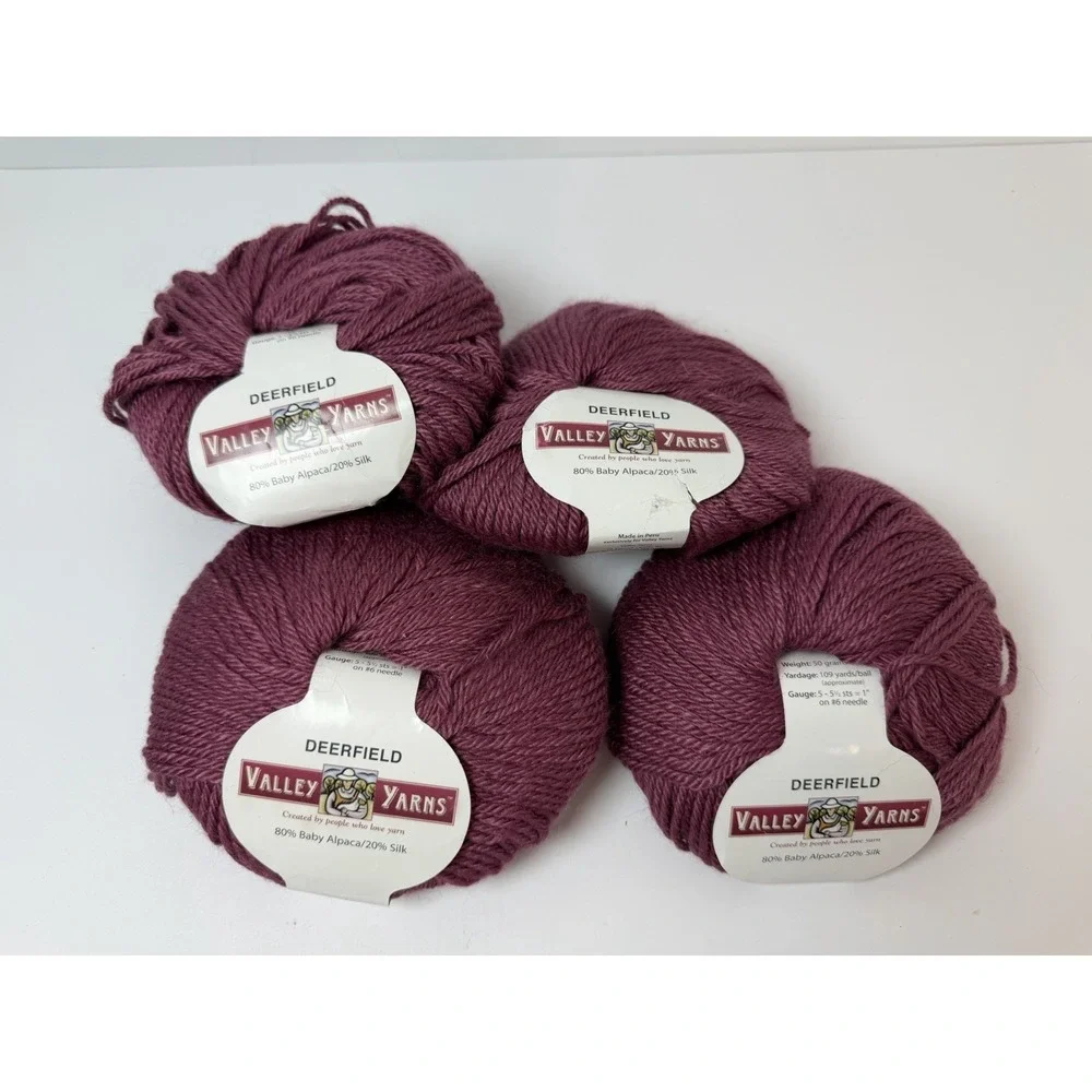 Valley Yarns Baby Alpaca Silk 50g/109yd Deerfield Mauve‎ Lot Of 4
