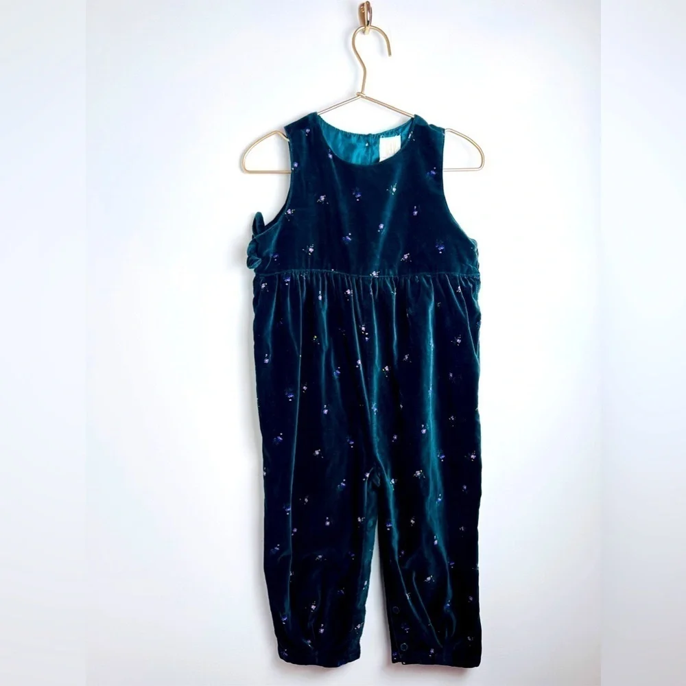 Vintage Baby Gap 24-30 months Velour Romper / Overall floral green.