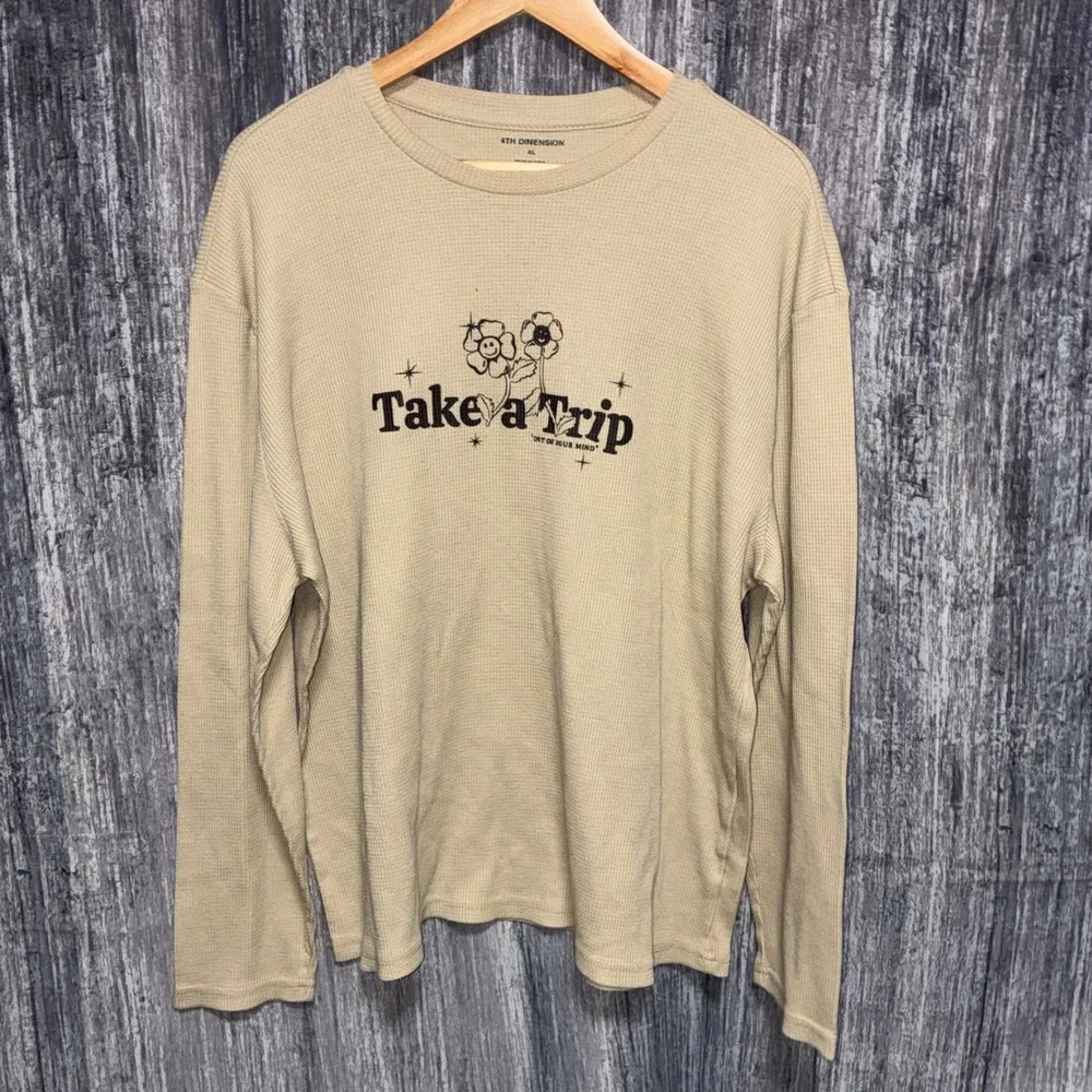 4TH Dimension Waffle‎ Knit Take A Trip Long Sleeve Thermal Men Size XL