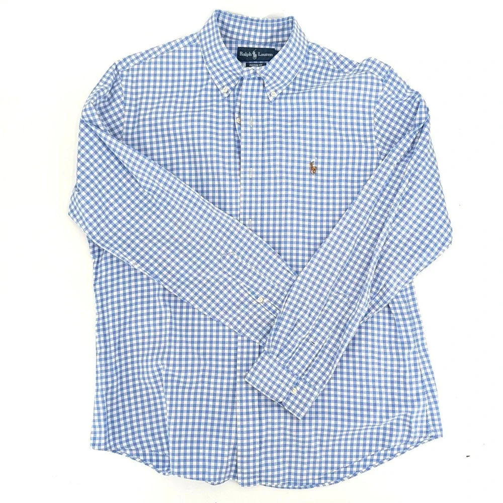 Ralph Lauren Gingham Button Down Shirt Blue White‎ Custom Fit Large Hong Kong