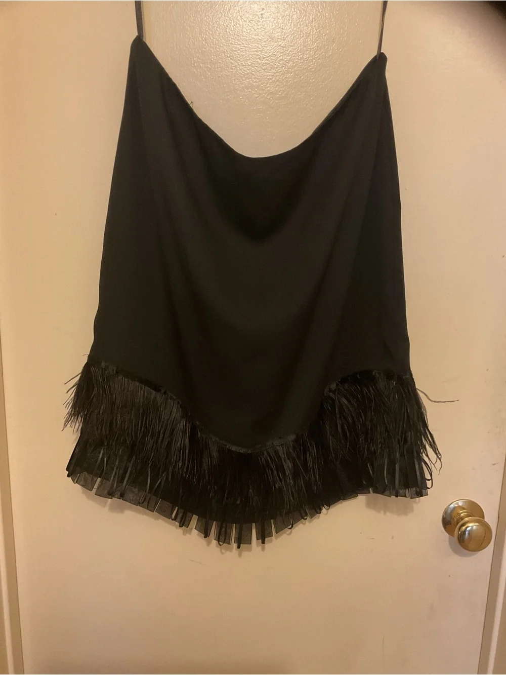 Anne Klein Black Asymmetrical Feather-Trim Skirt