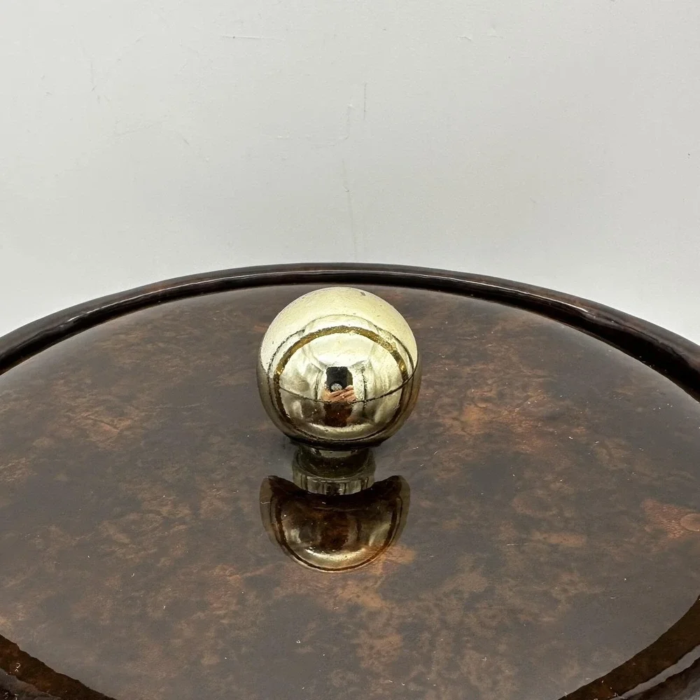 Vtg  MCM Faux Tortoise Shell Brown Marbled Vinyl Padded Ice Bucket‎ Handle Core