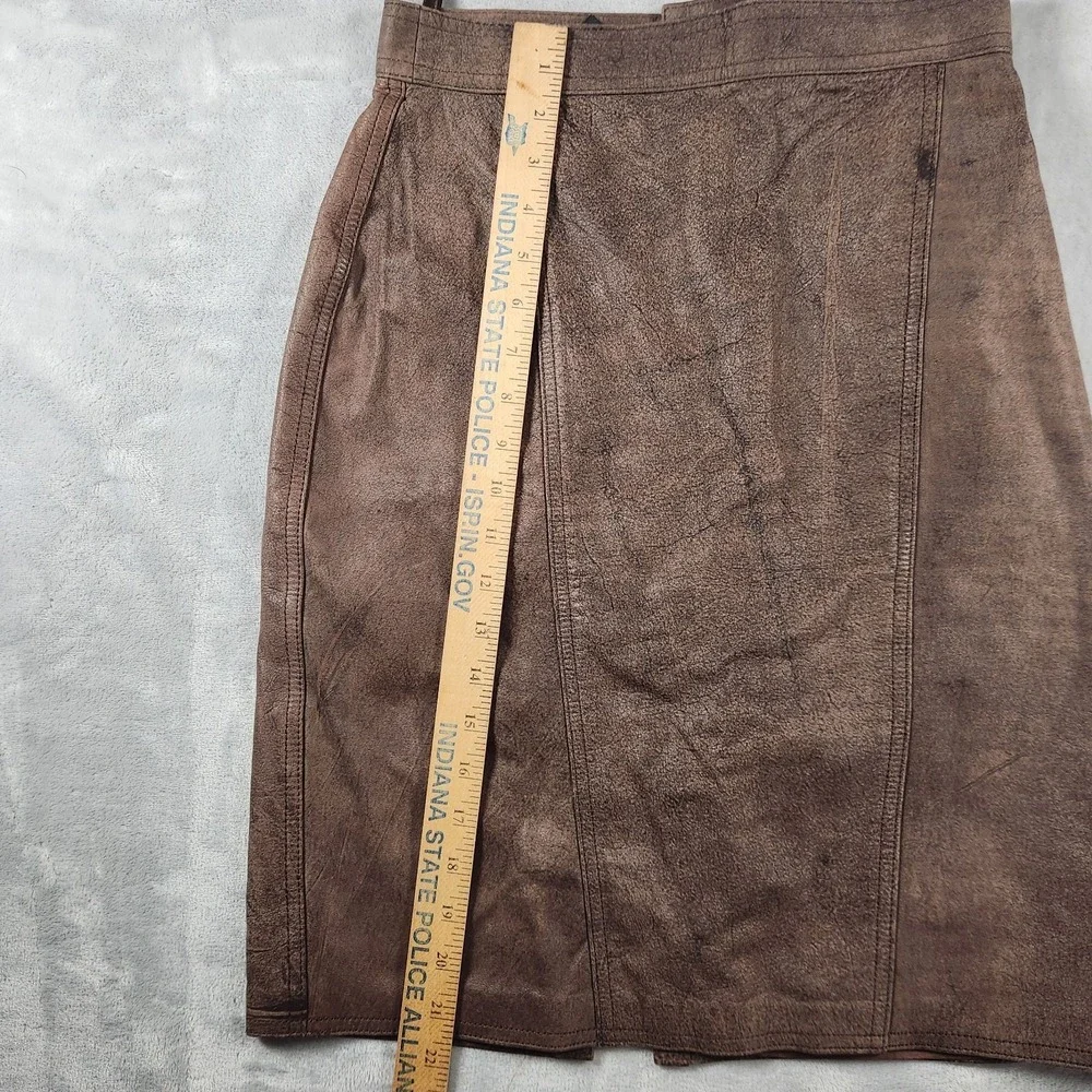 Tarazzia Internationale Genuine Leather Pencil Skirt Brown Vintage 90s Size 7/8