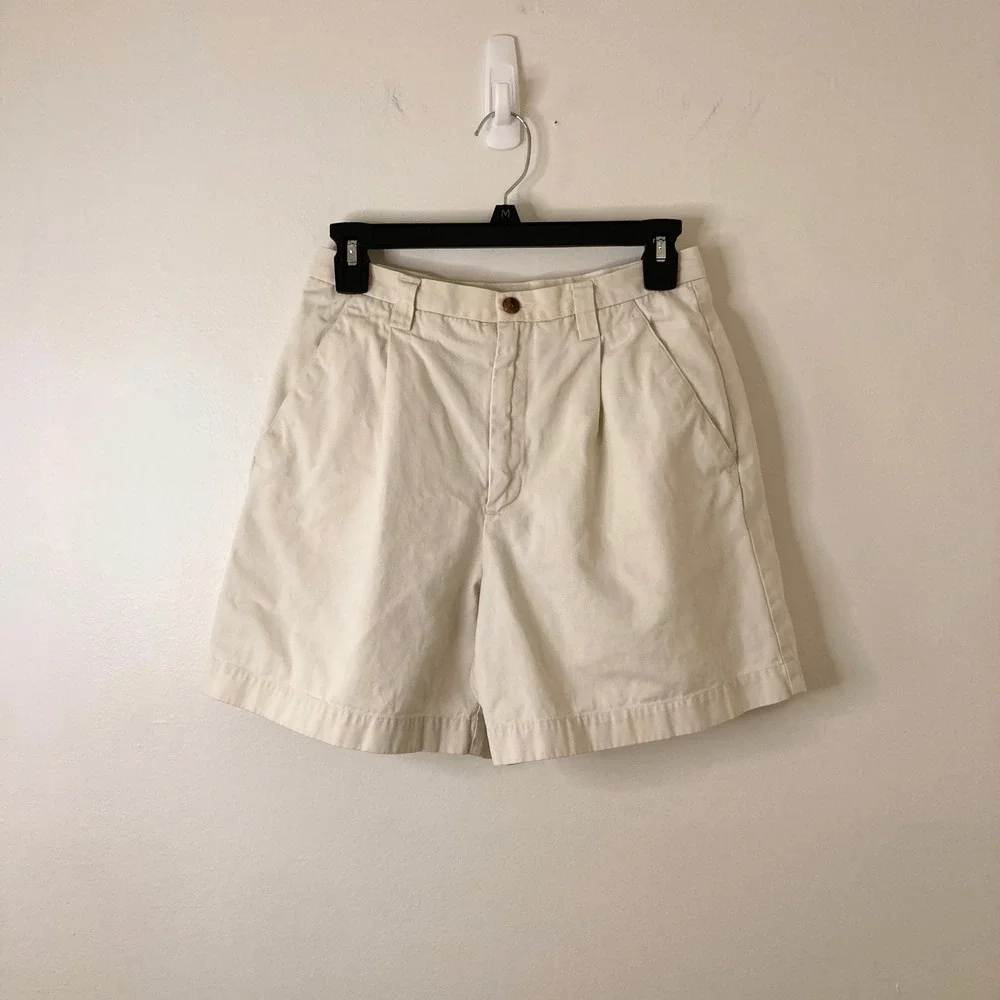 Vtg 90s Jones New York Sport Cream 100% Cotton Pleated Chino Shorts 4 High Rise