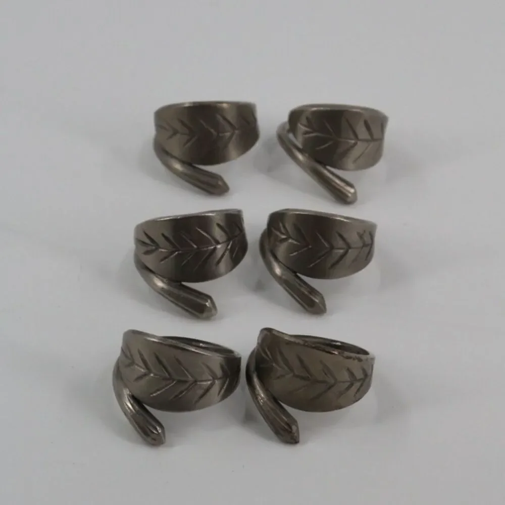 Set of 6 Sterling Silver Leaves Napkin Rings