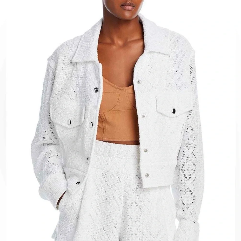 Iro Uliana Crochet Crispy White Snap Button Front Denim Style Jacket Size 36/4