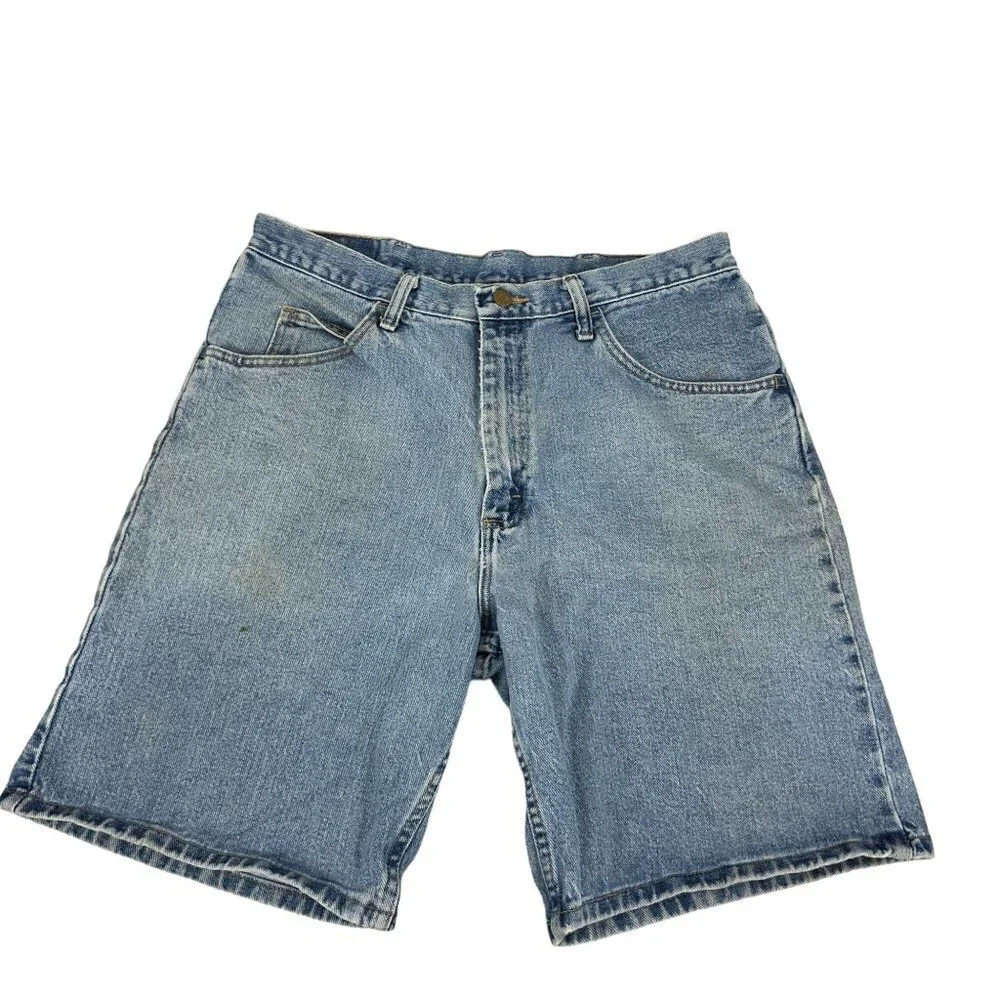 Wrangler Men's Denim Shorts Size 34 Authentic Jeans 100% Cotton Light Blue
