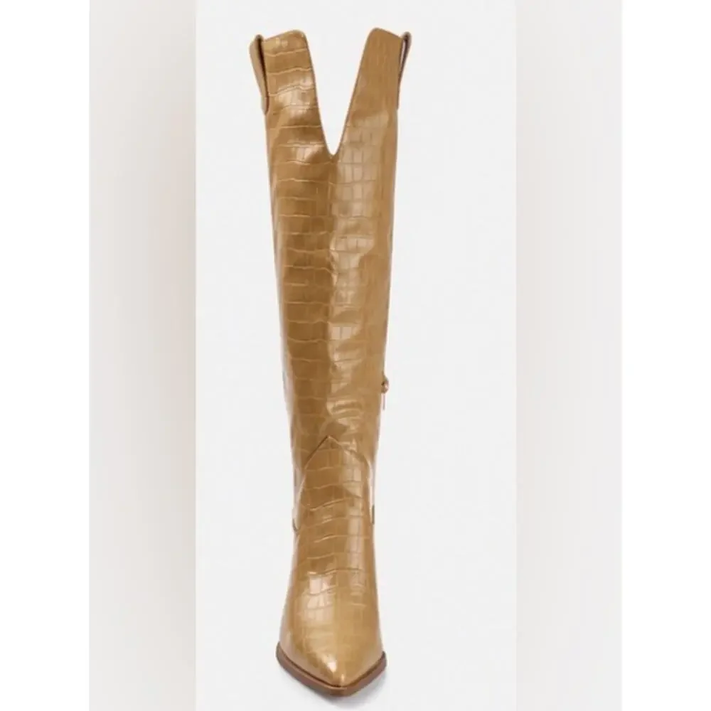 Journey TanTherese Knee-High Croc-Embossed Boots size 9.5 wide calf