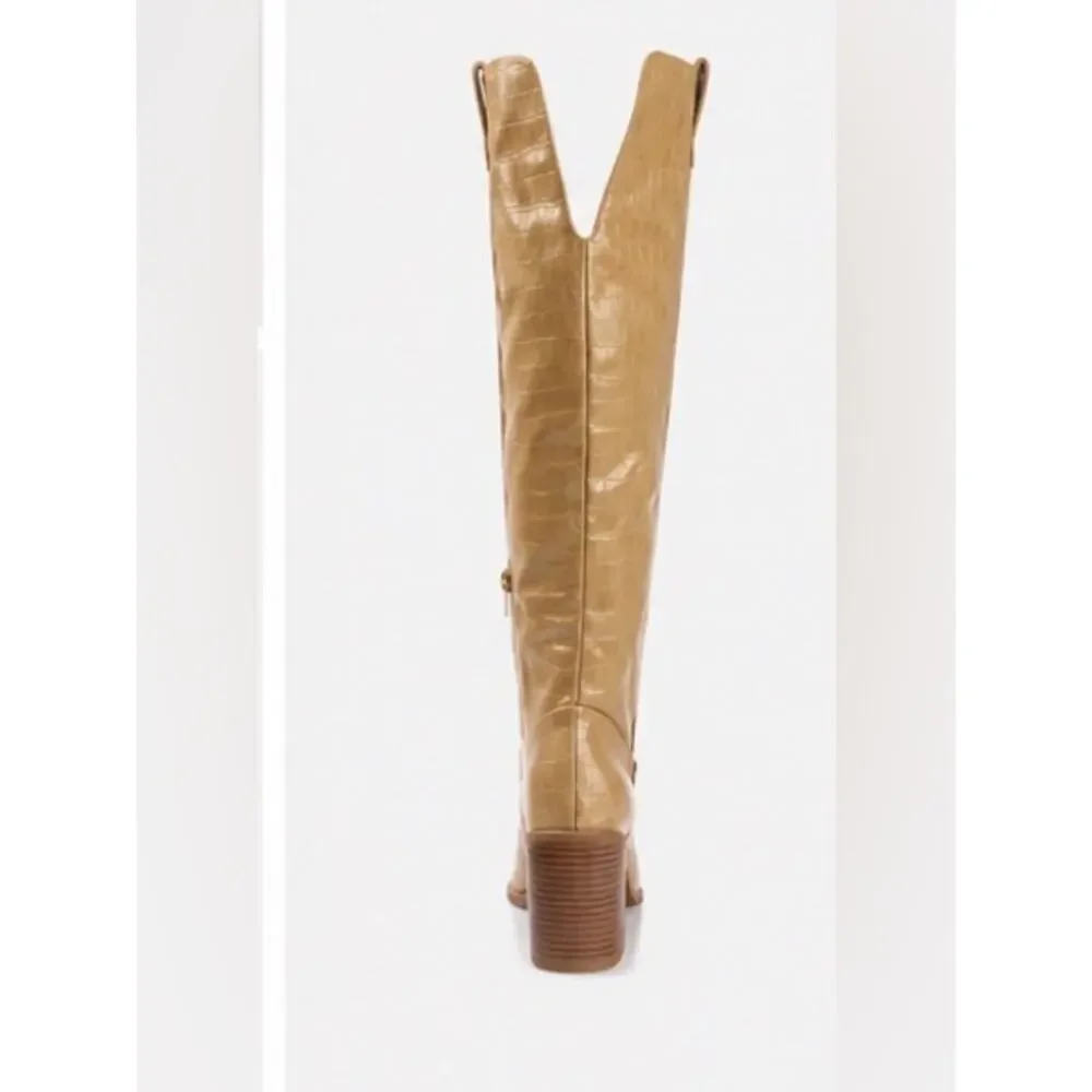 Journey TanTherese Knee-High Croc-Embossed Boots size 9.5 wide calf
