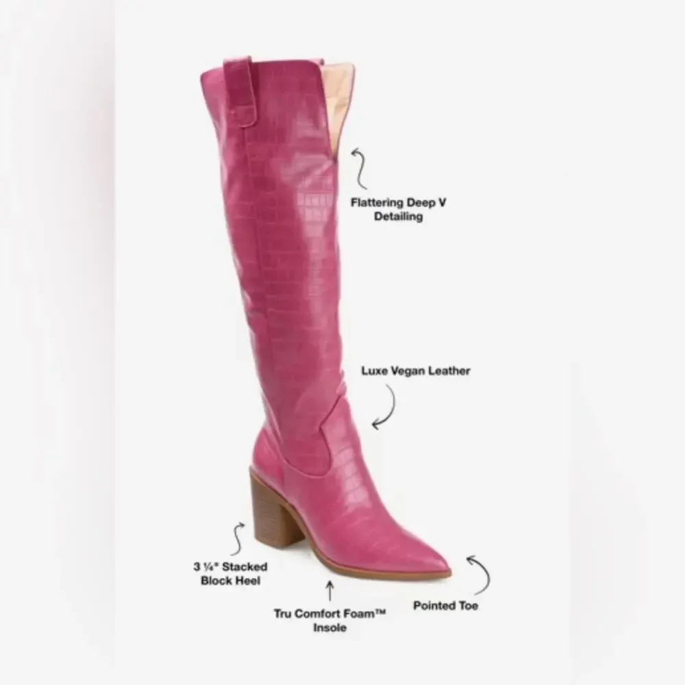 Journey TanTherese Knee-High Croc-Embossed Boots size 9.5 wide calf