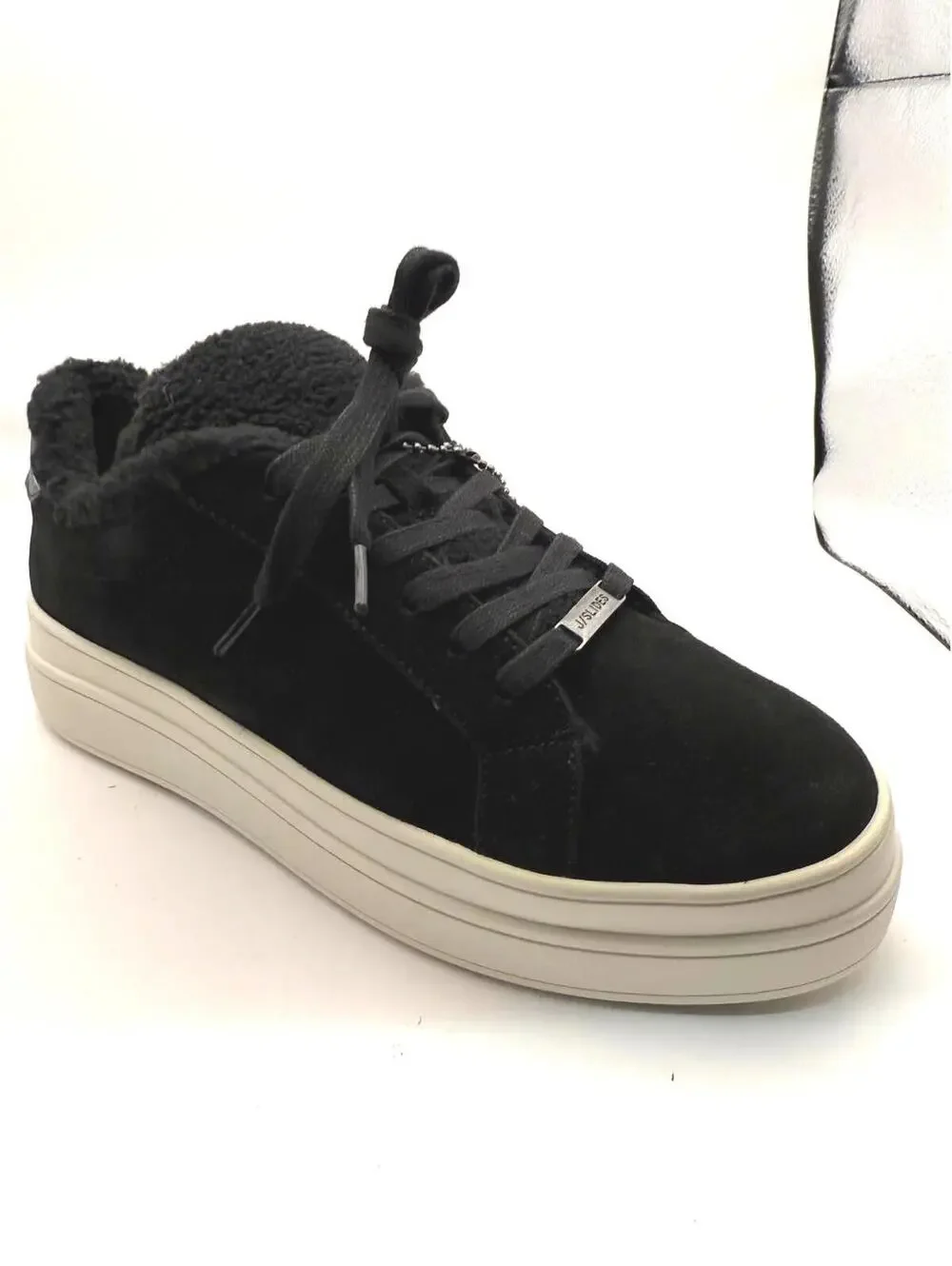 NEW JSlides Black Suede Women's Sneakers with Shearling Lining 7