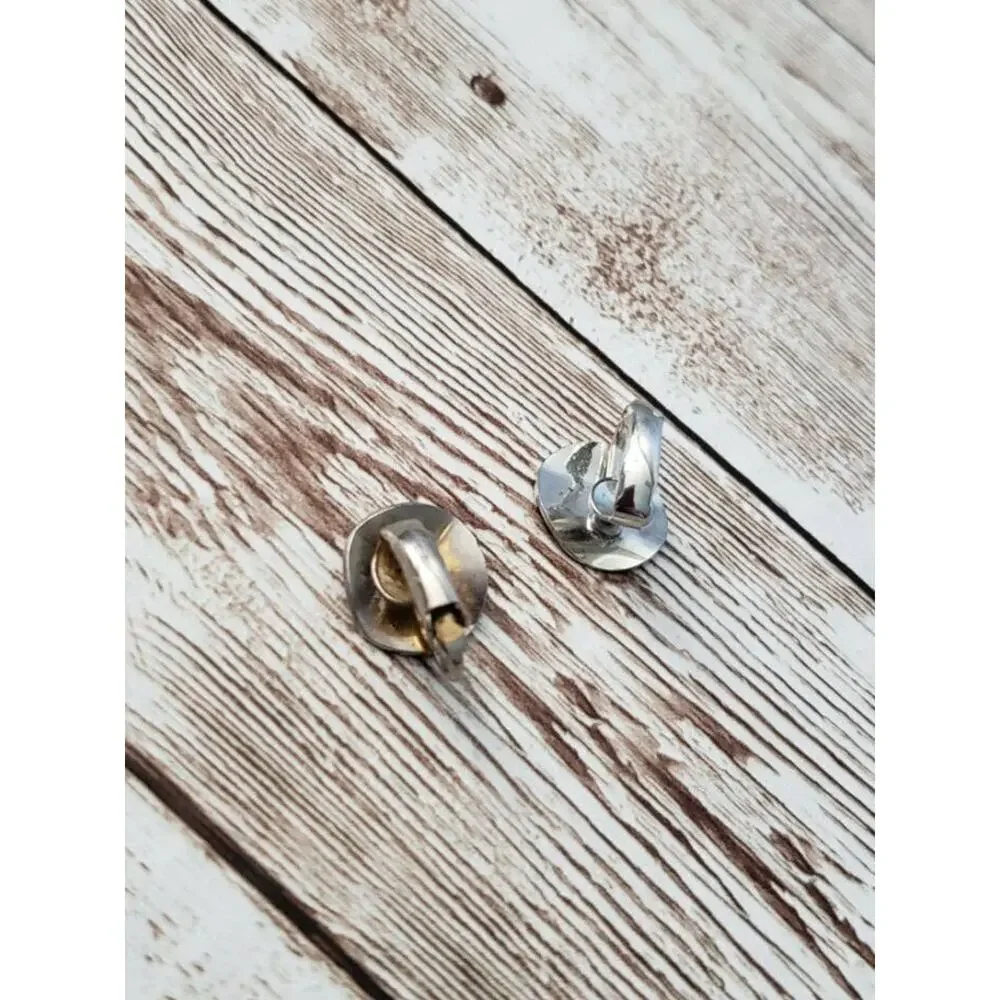 Vintage Clip On Earrings Geometric Odd Silver Tone