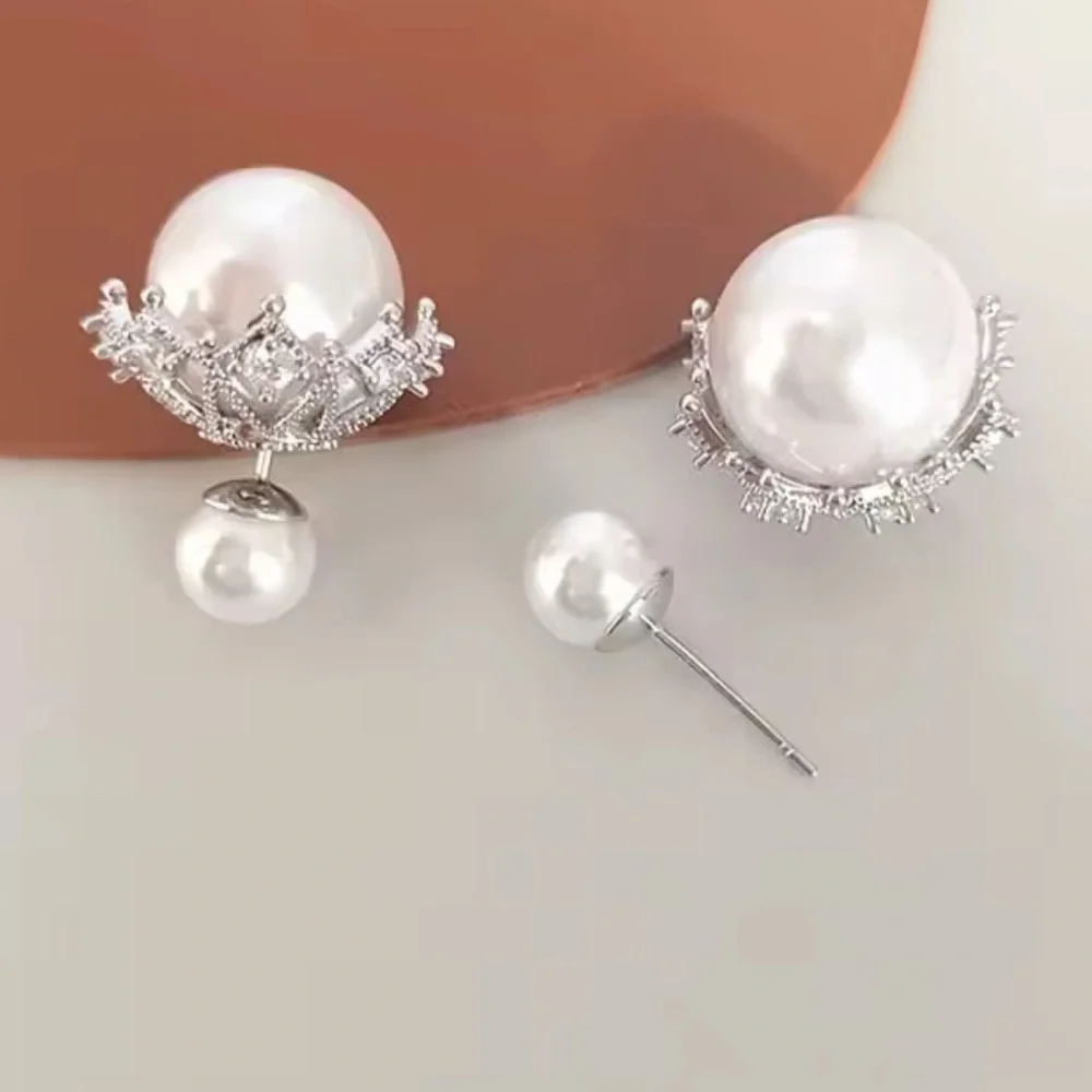 Classic Pearl Crown Crystal Earrings