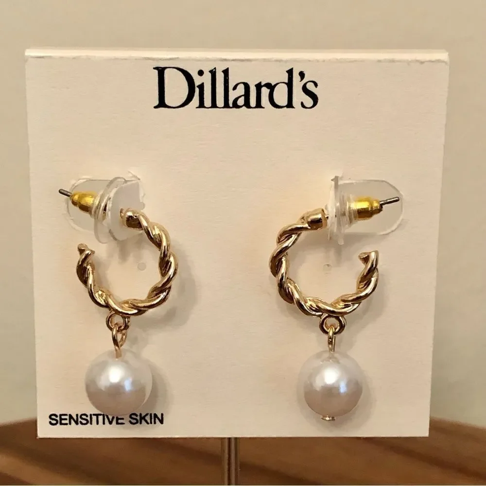 Dillard’s | Pearl Charm Twist Hoop Earrings | 1.25” Drop