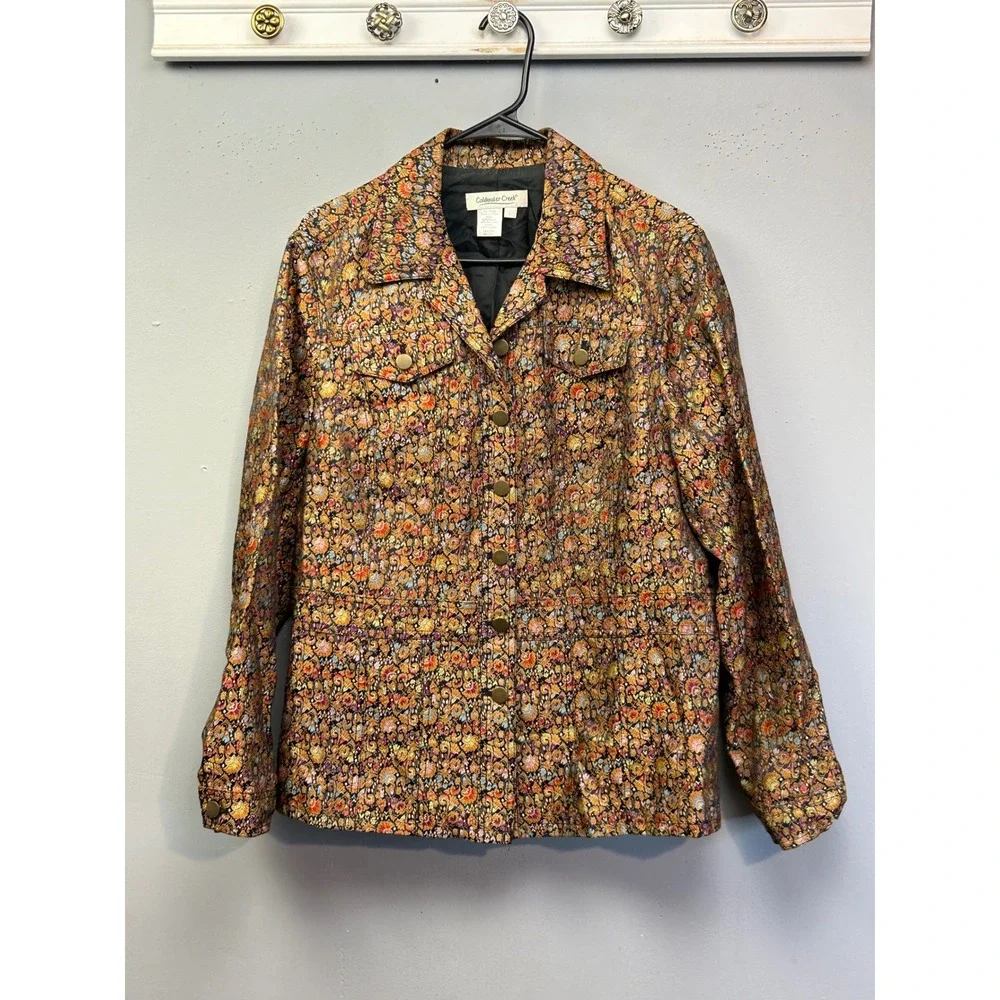 Coldwater Creek Jacket Women L‎ Multicolor Floral Tapestry Jacquard Button Front