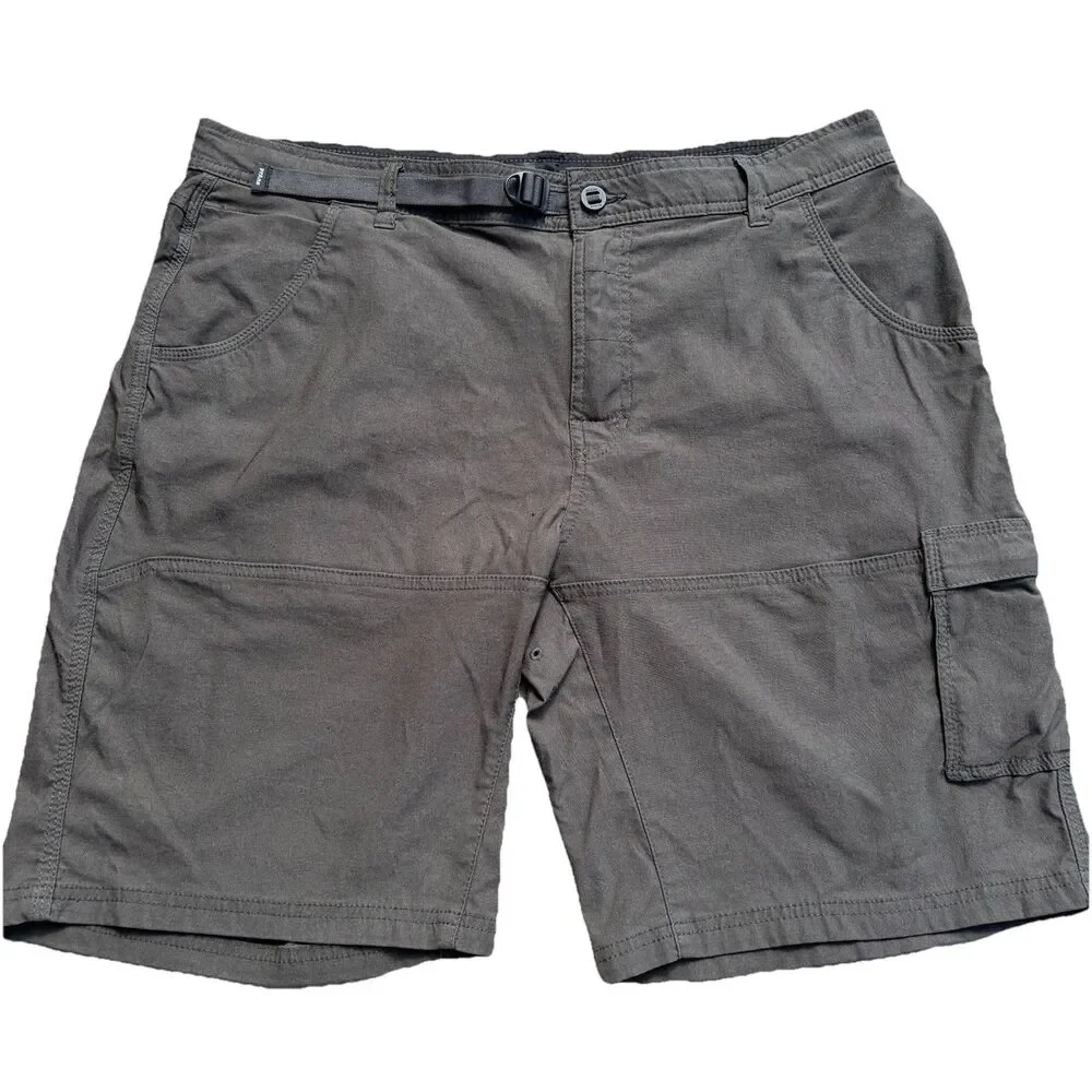 Prana Standard Fit Stretch Zion II Shorts Men’s 38 Webbing Belt Zip Pocket Tech
