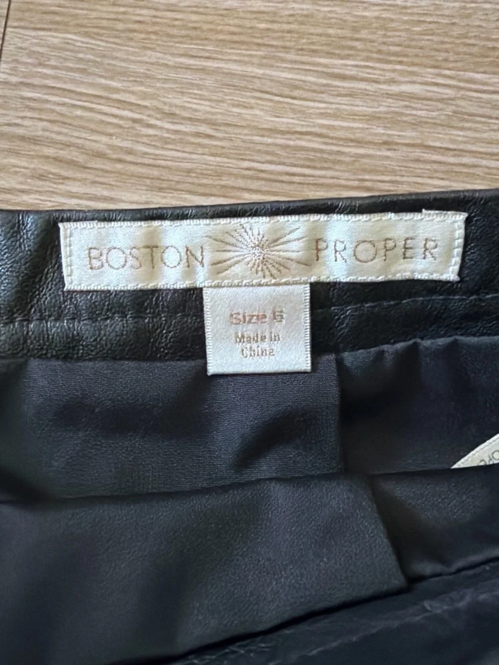 Boston Proper Black Leather-Front Mini Skirt