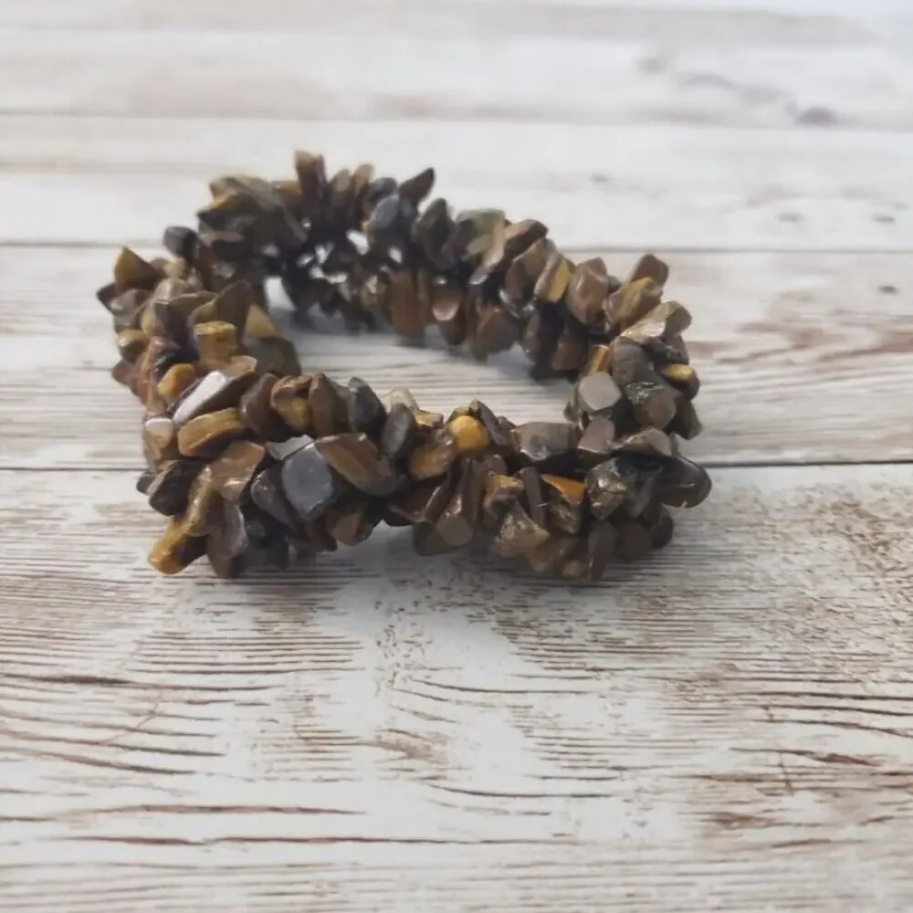 Vintage Stretch Bracelet - Multi Strand Rough Cut Brown Stone
