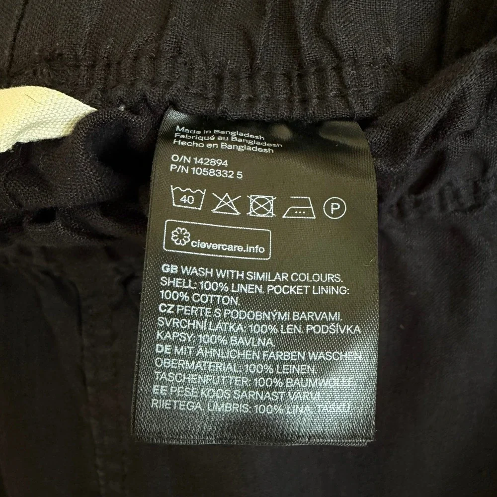 H&M Womens Black 100% Linen Paperbag Waist Casual Shorts Size‎ Medium Pull On